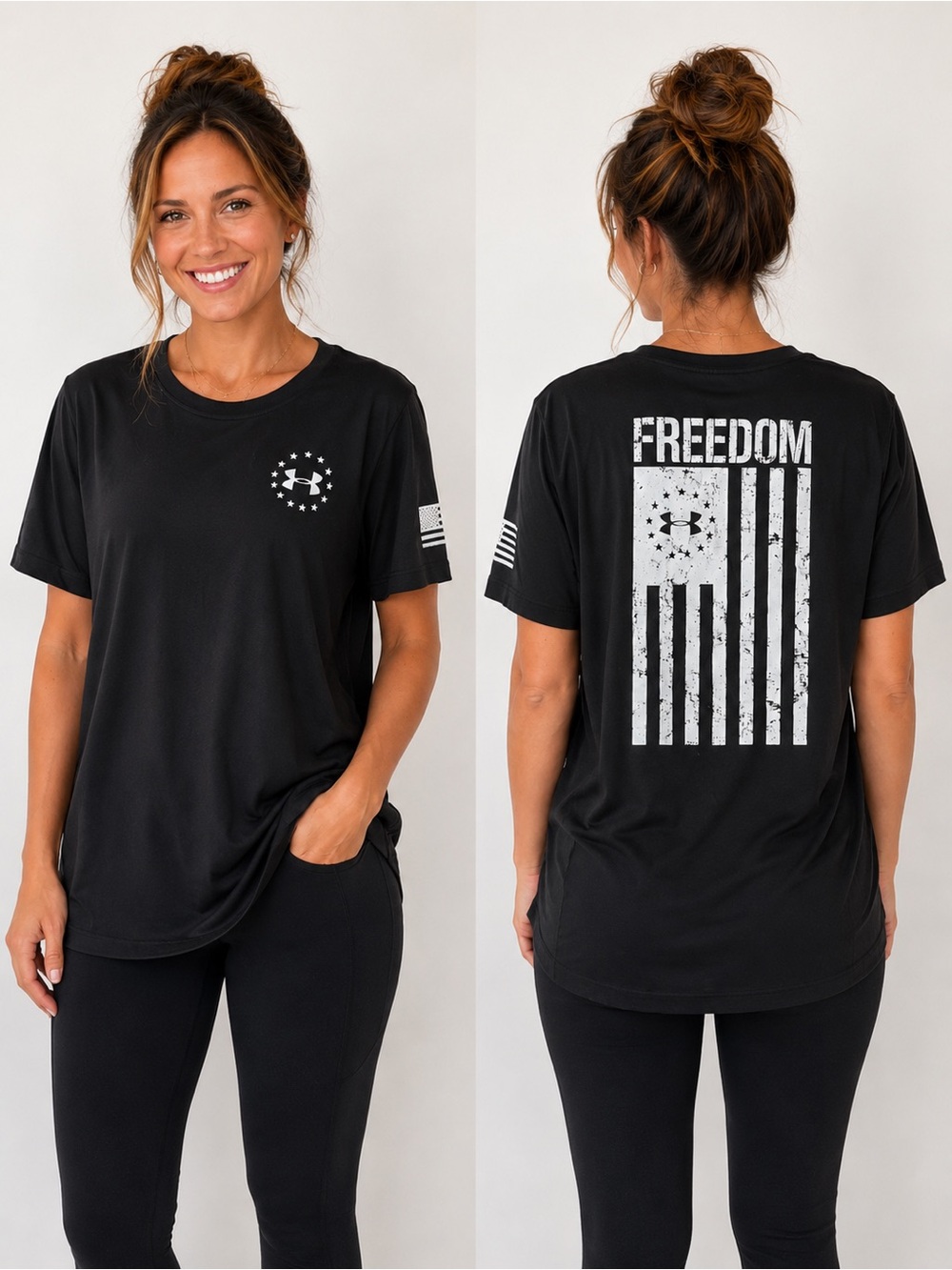 Under Armour Freedom HeatGear Loose Tee Women’s Large Black Patriotic Graphic